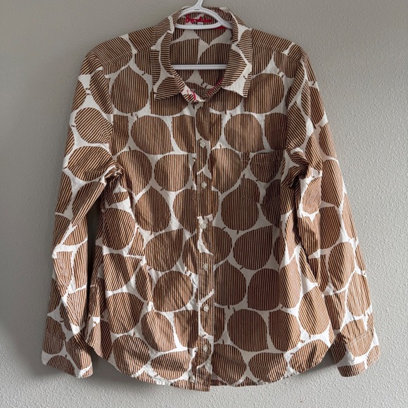 Boden Women's Button Down Shirt, Brown Fall Leave Pattern, Long Sleeve Size 14R - Picture 1 of 5